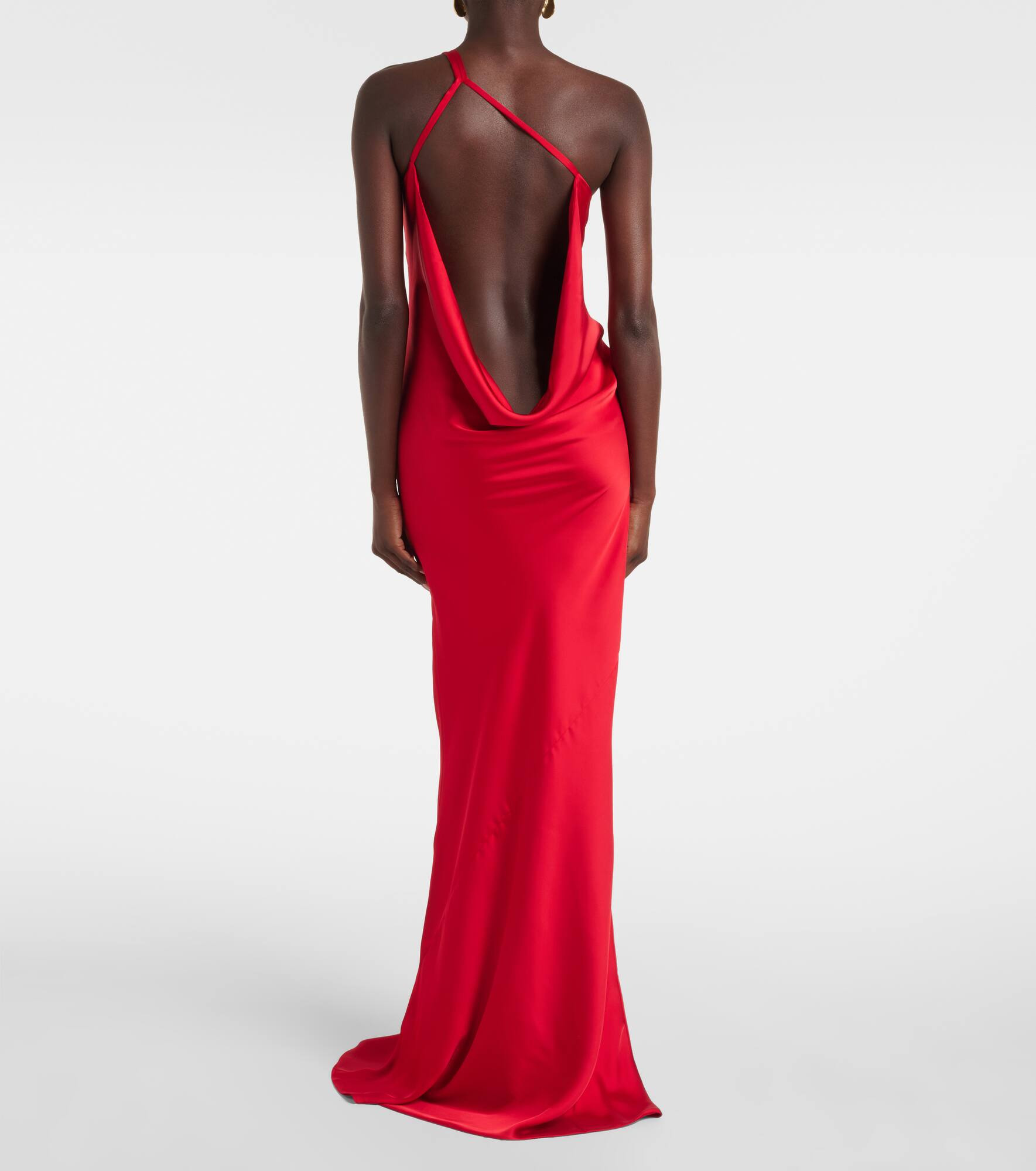 Open-back one-shoulder satin gown - 3