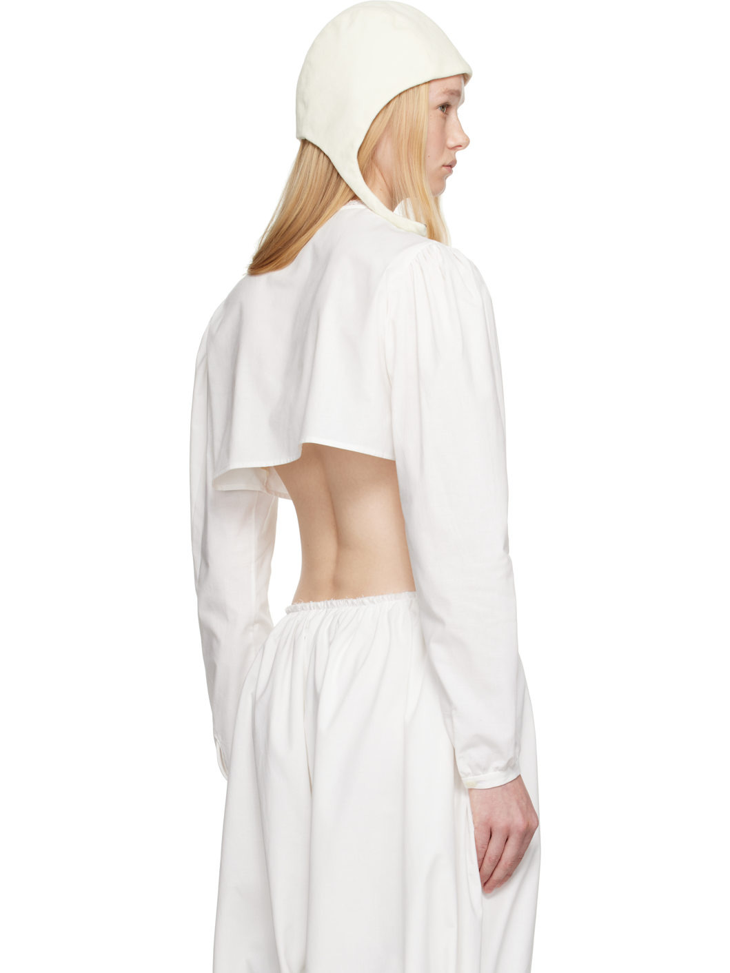 White Cotton Crop Blouse - 3
