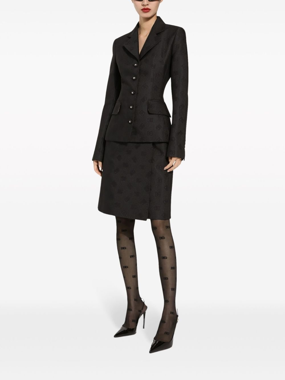 logo-jacquard single-breasted blazer - 2