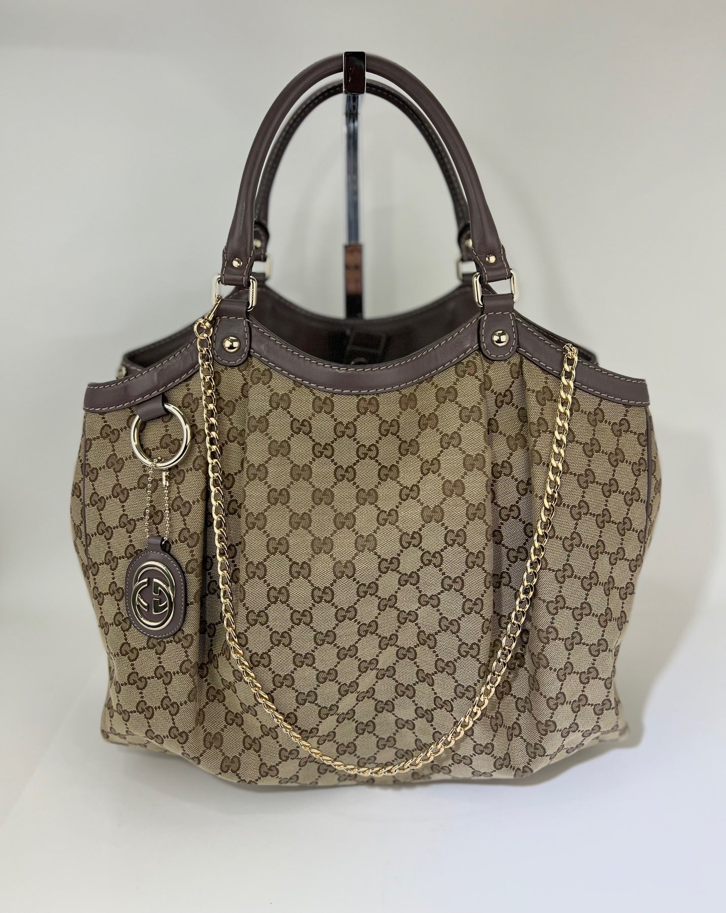 GUCCI GG Monogram Large Web Handle Vertical Tote Dark Brown