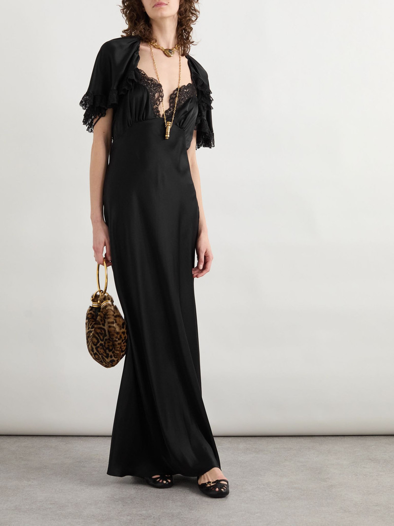 Chloé Cape-effect lace-trimmed silk-satin gown Black outlook