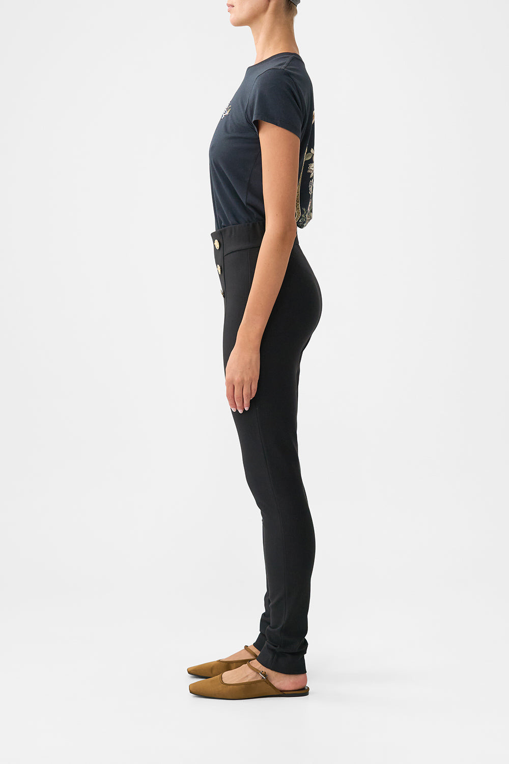 BUTTON EMBELLISHED PONTE PANT - 4