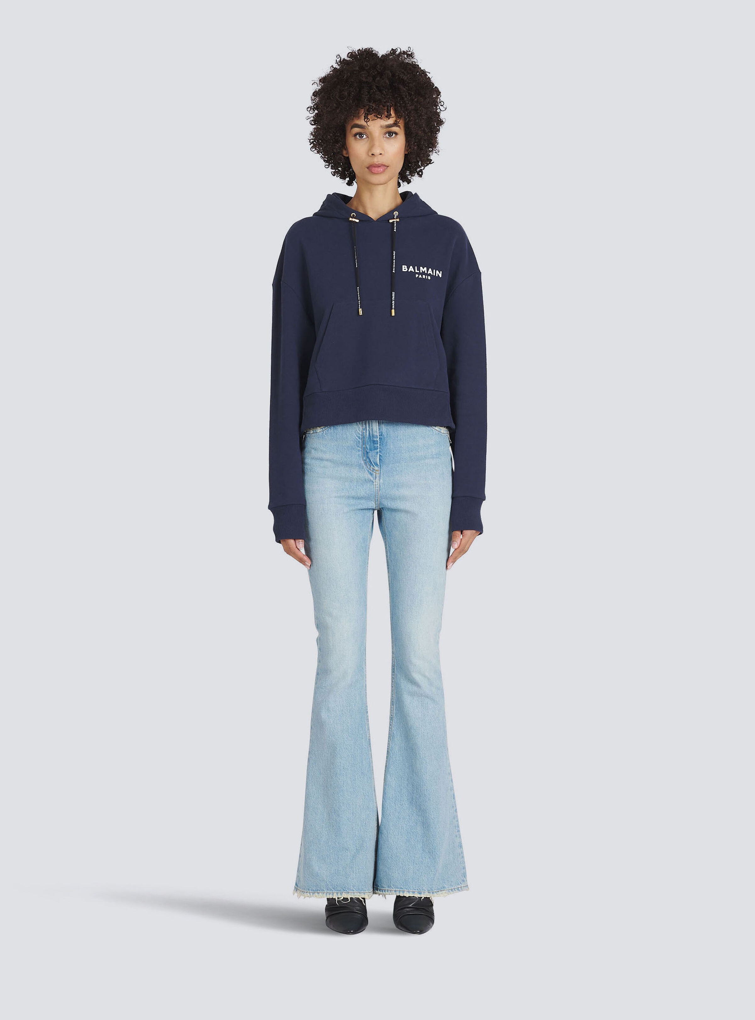 Eco-designed cotton sweatshirt with flocked Balmain logo - 3