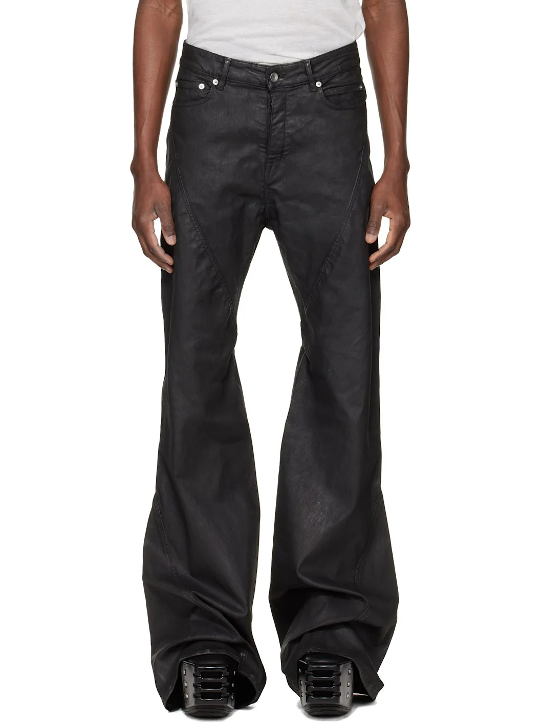 Black Temple Bias Bootcut Jeans - 1