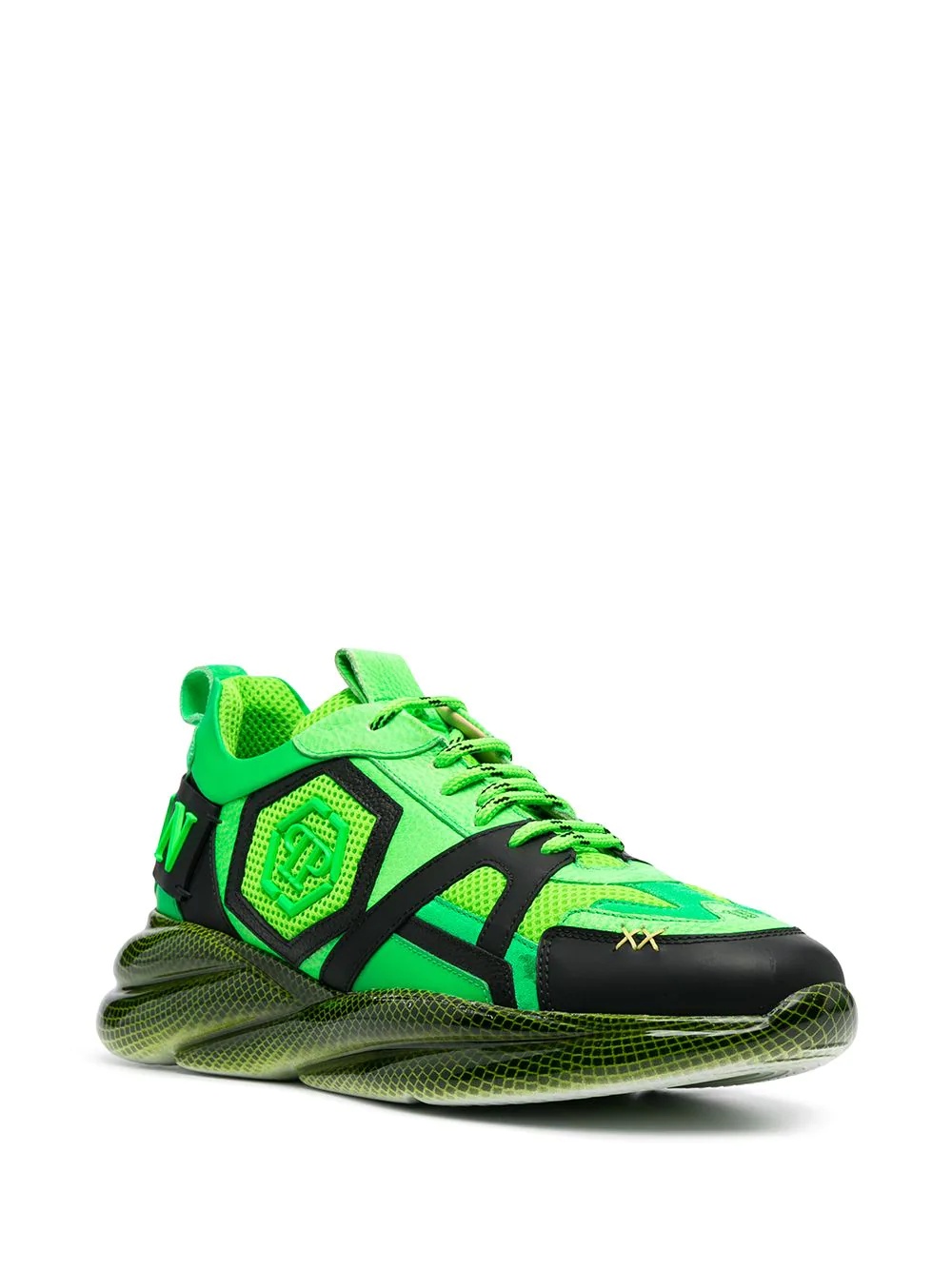 neon hexagonal-detail trainers - 2