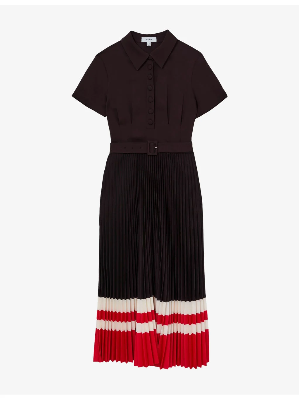 Ayla Striped-Hem Pleated Woven Midi Dress - 1