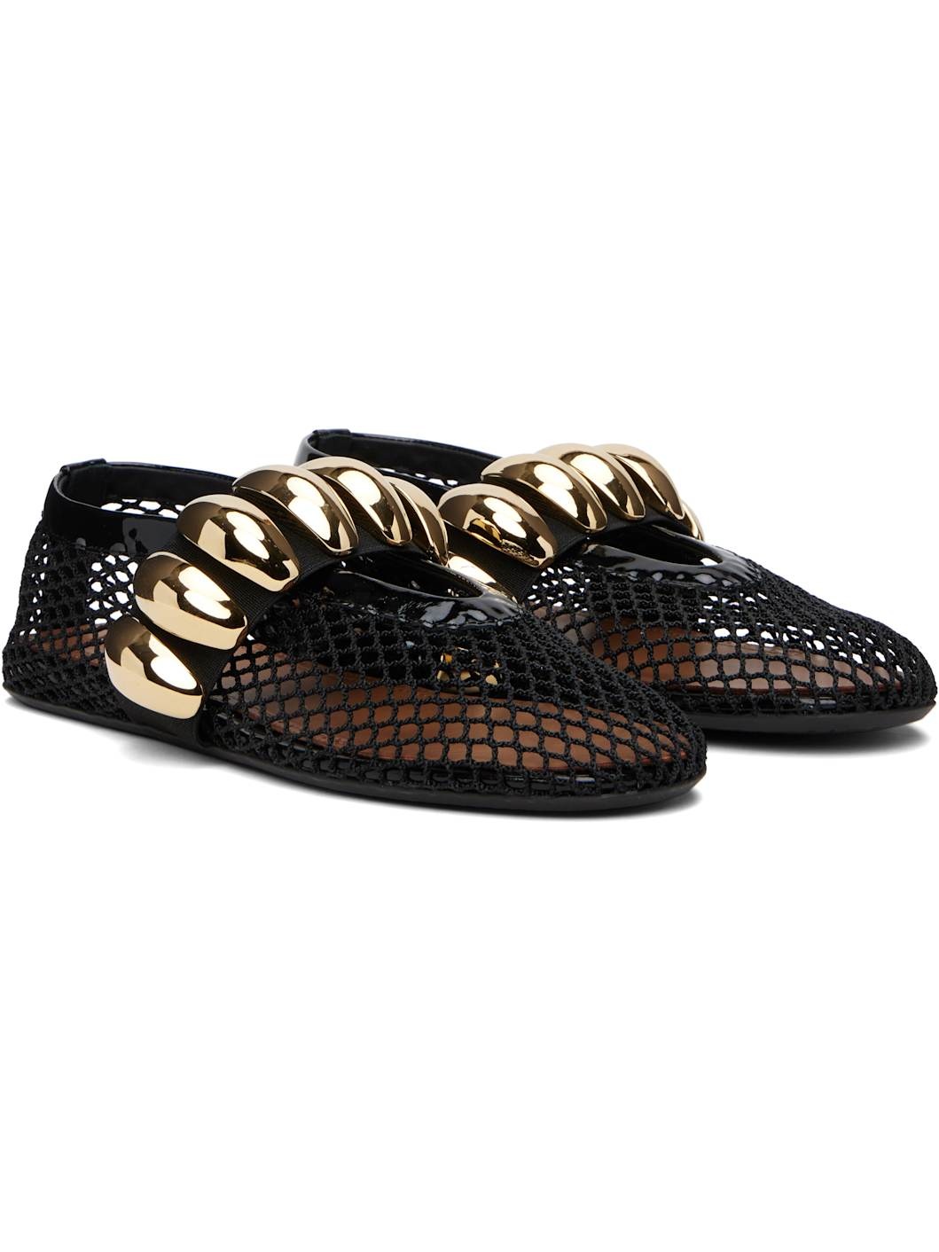 Black Fishnet Jewel Ballerina Flats - 4