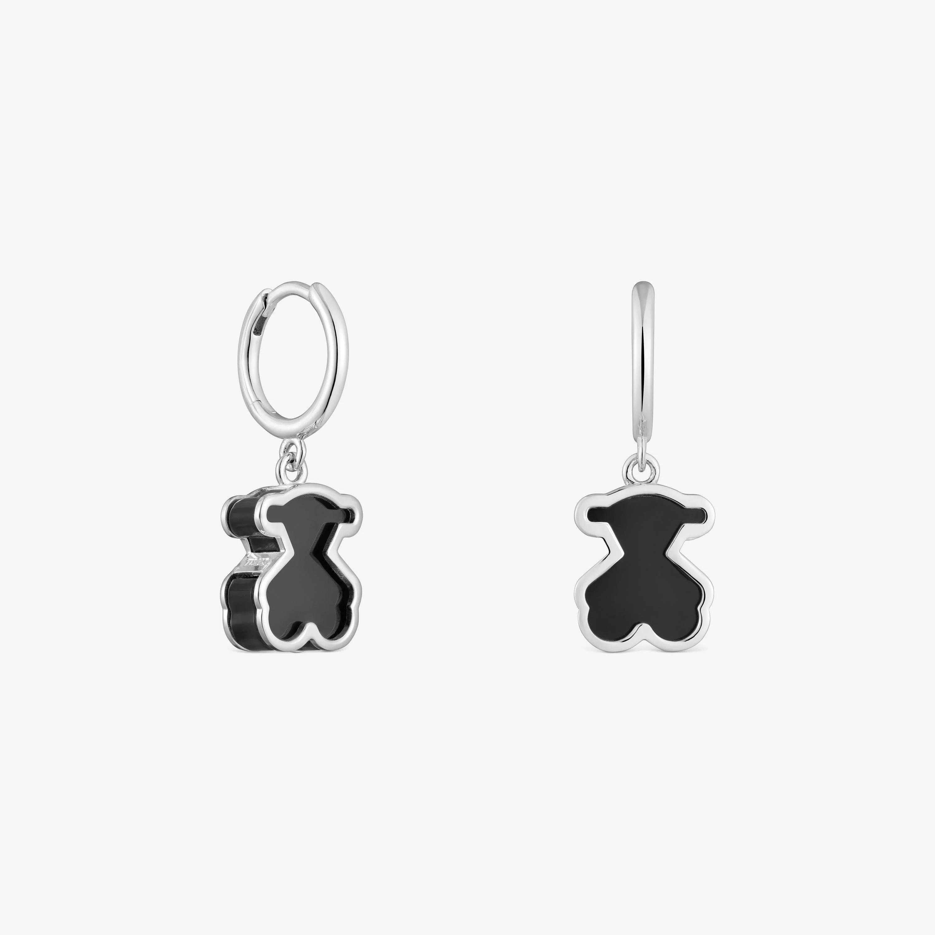 Silver and black acrylic glass Hoop earrings Galaxy - 1
