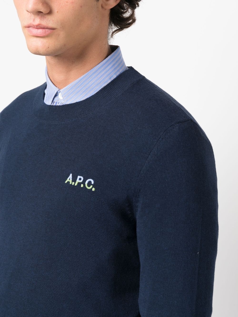 logo-embroidered fine-knit jumper - 5