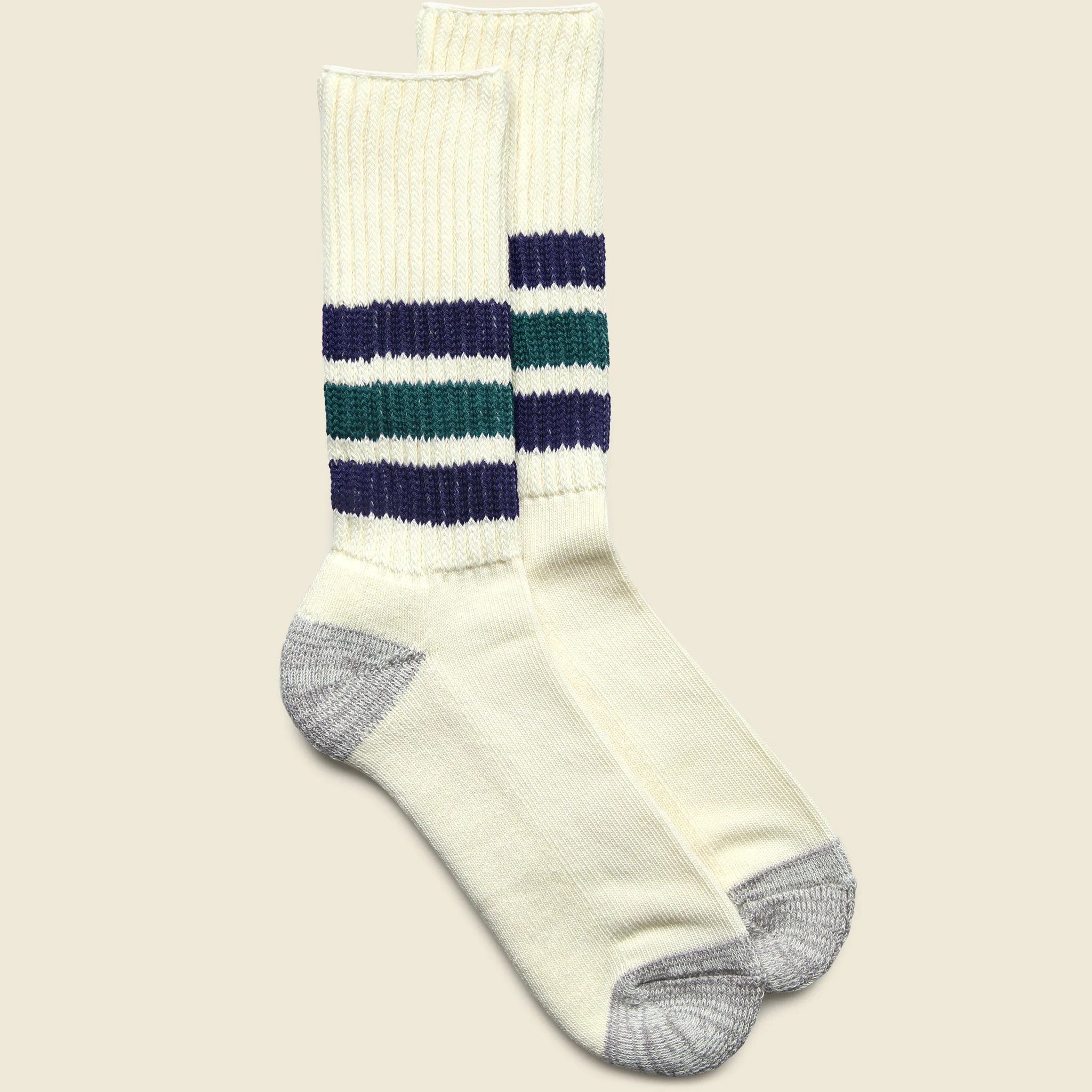 Coarse Ribbed Old School Sock - Navy/NW Green - 1