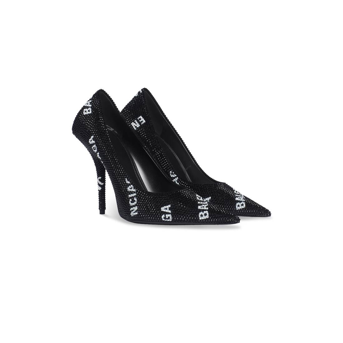 Women's Square Knife 110mm Pump With Allover Logo Rhinestones  in Black - 2