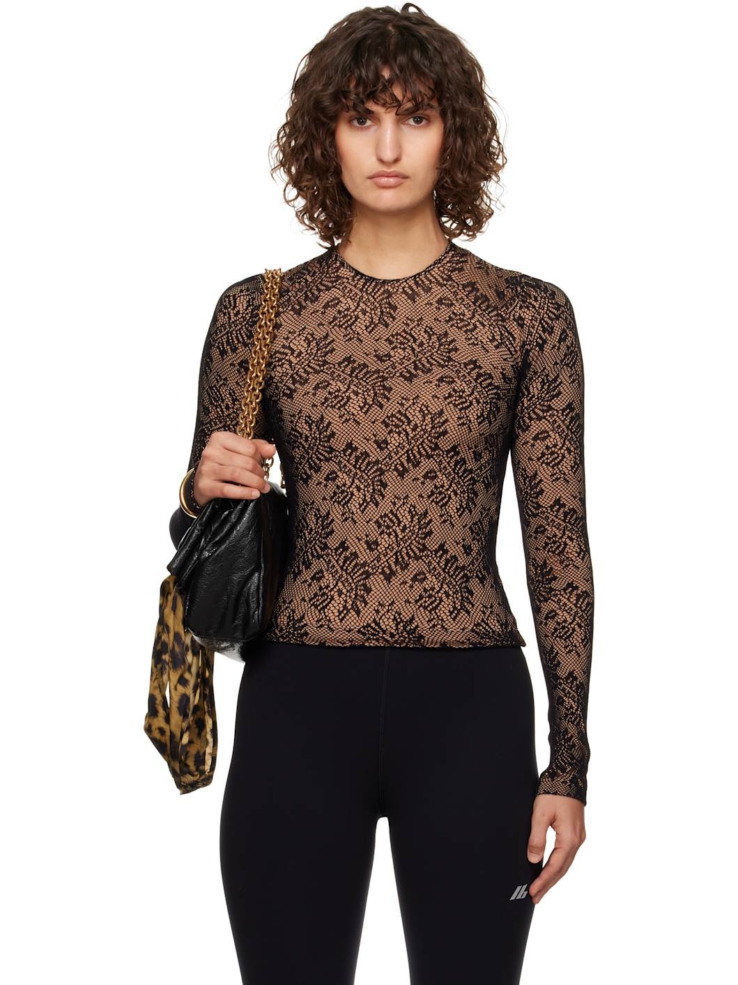 Black & Beige Lace Crewneck T-shirt - 1