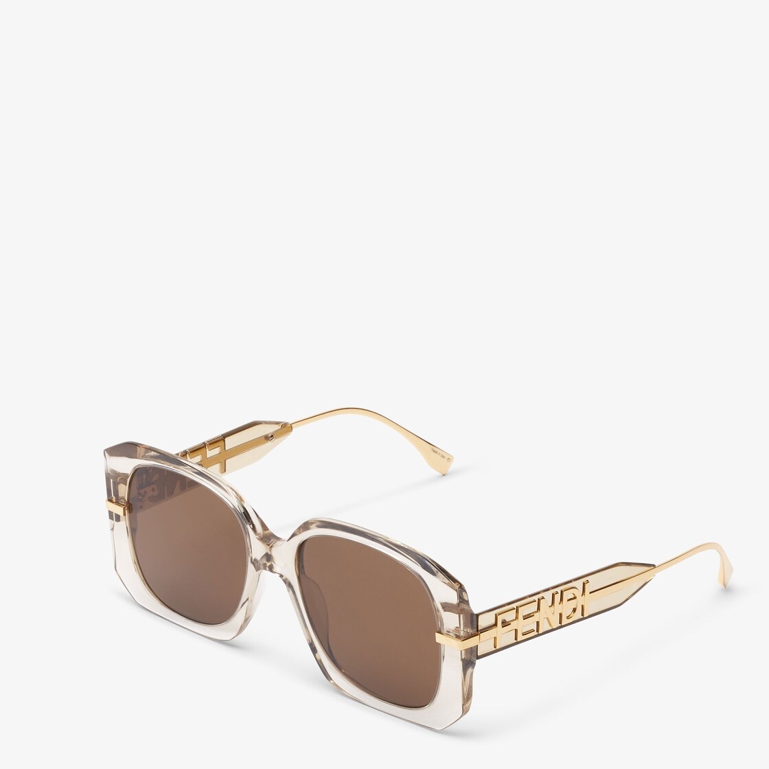 Oversized square Fendigraphy sunglasses in transparent beige acetate, inspired by the Hobo bag. Temp - 2