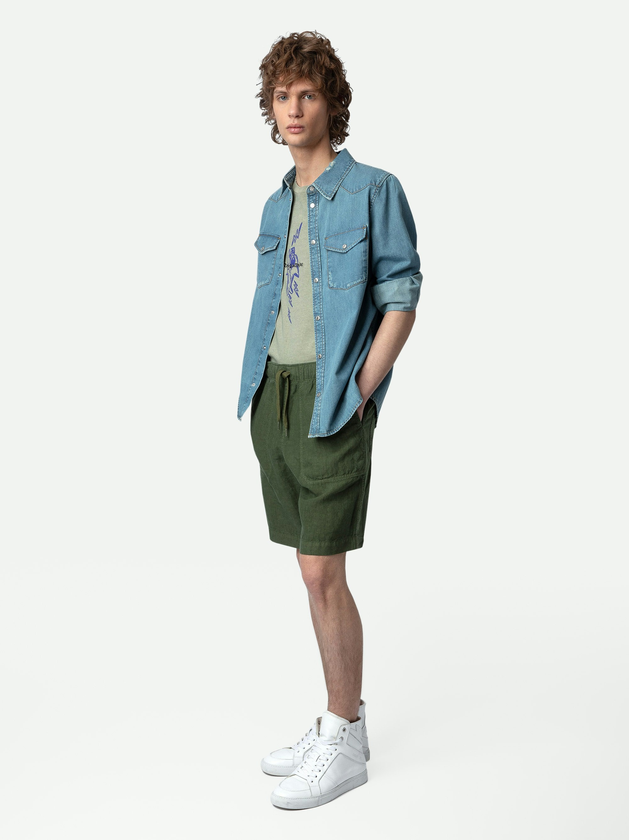 Pixel Linen Bermuda Shorts - 5
