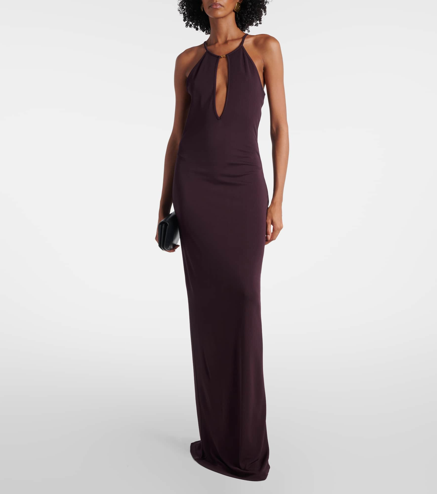 Cutout halterneck crêpe jersey gown - 2