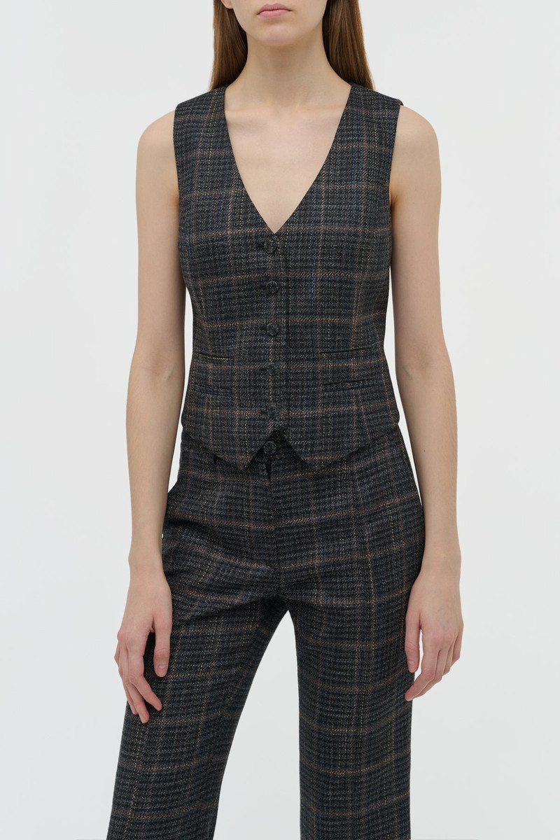 Coleridge Vest in Charcoal Multi Wool Silk Clubcheck Plaid 5