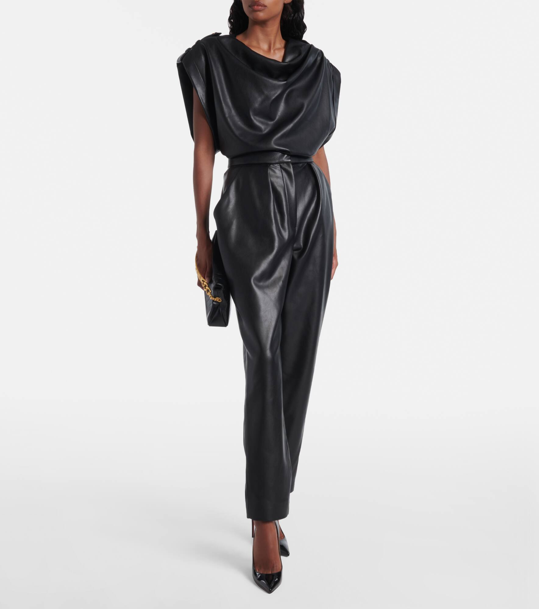 Draped faux leather top - 2