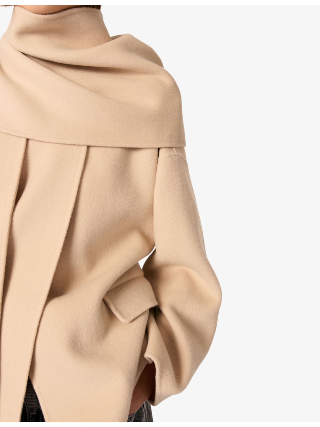 Removable-scarf belted-waist wool-blend coat - 6