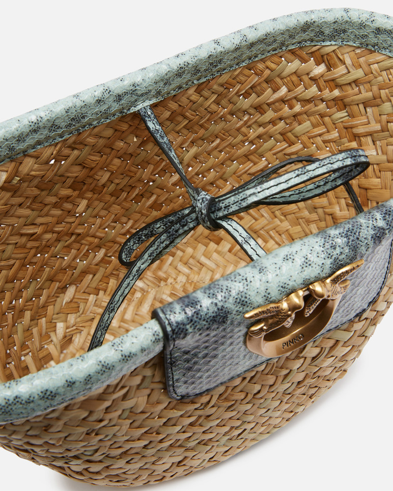 SMALL BUCKET BAG IN WOVEN RAFFIA AND LEATHER 4