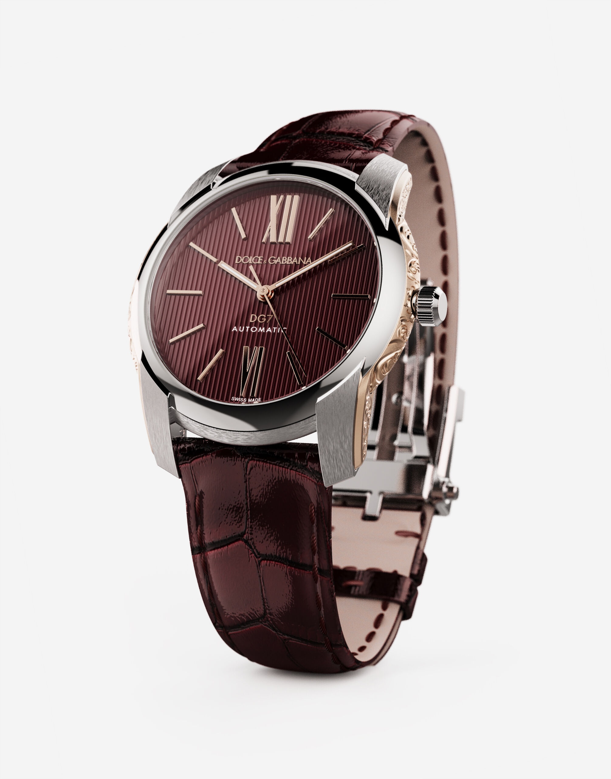 DG7 watch in steel with engraved side decoration in gold 3