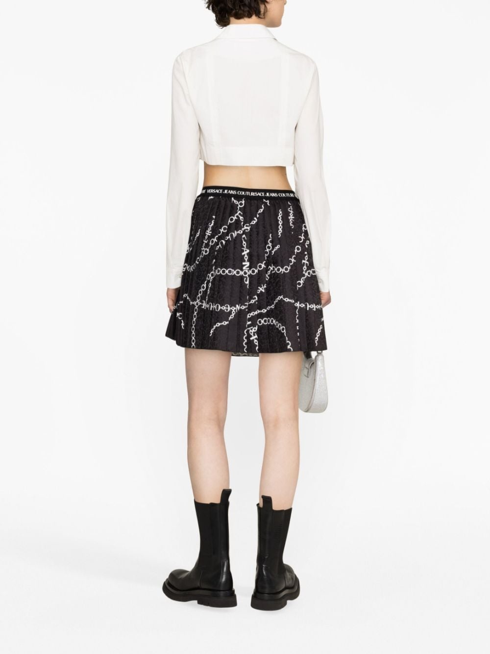 chain-link print pleated skirt - 4