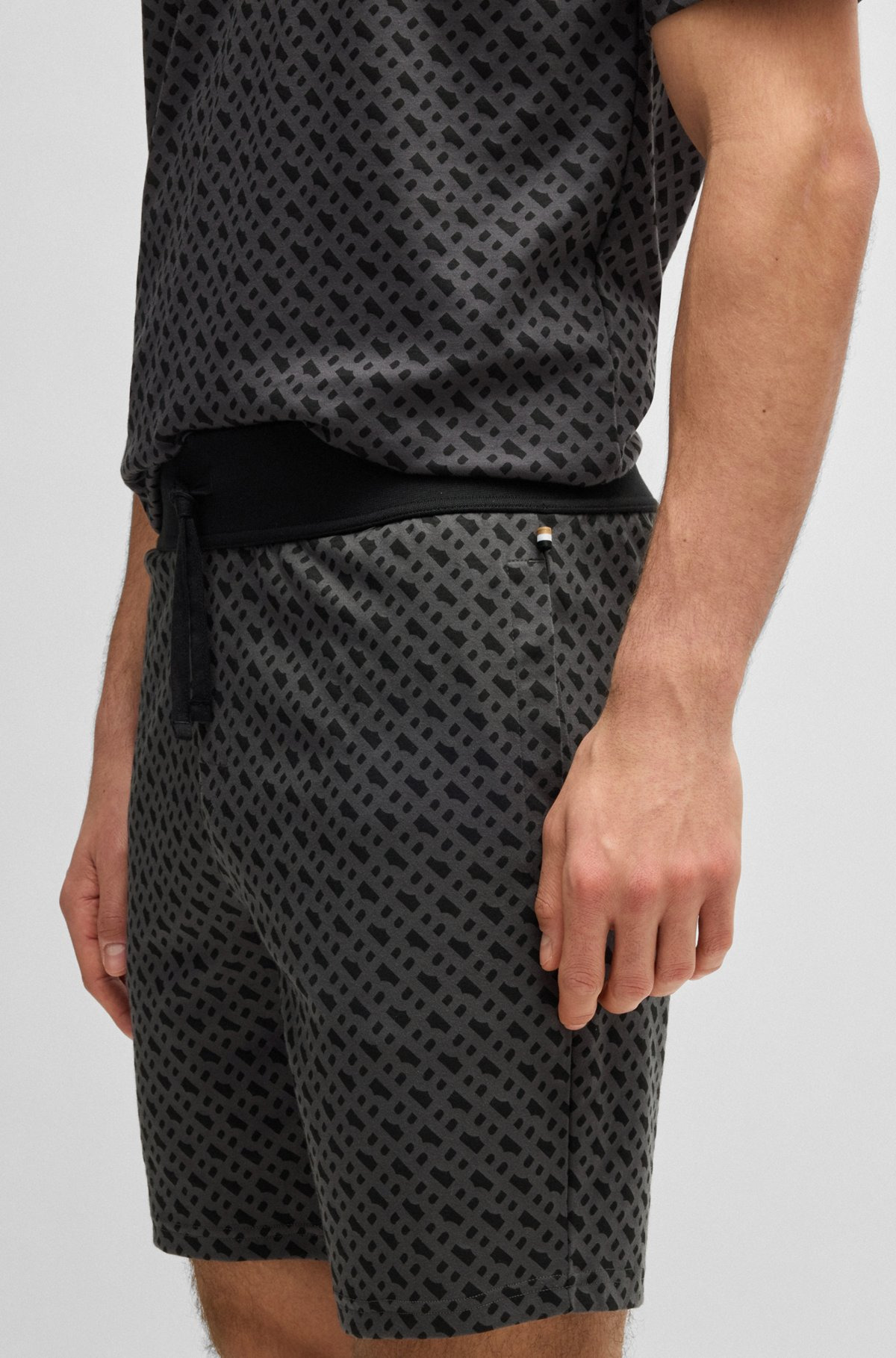 INTERLOCK-COTTON PAJAMA SHORTS WITH MONOGRAM PRINT - 5