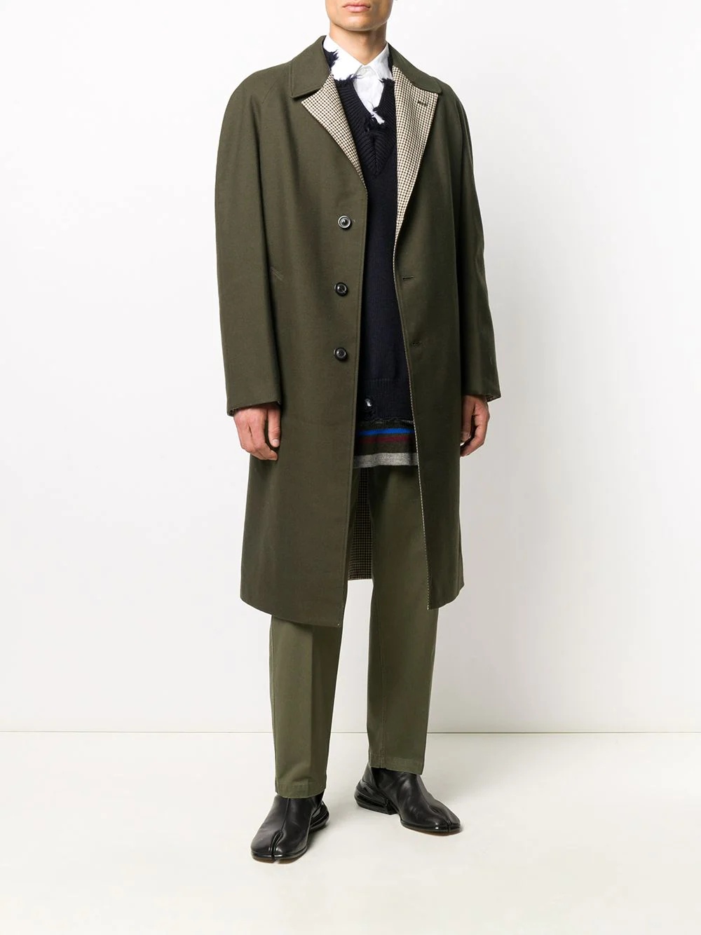 gingham check lined overcoat - 2