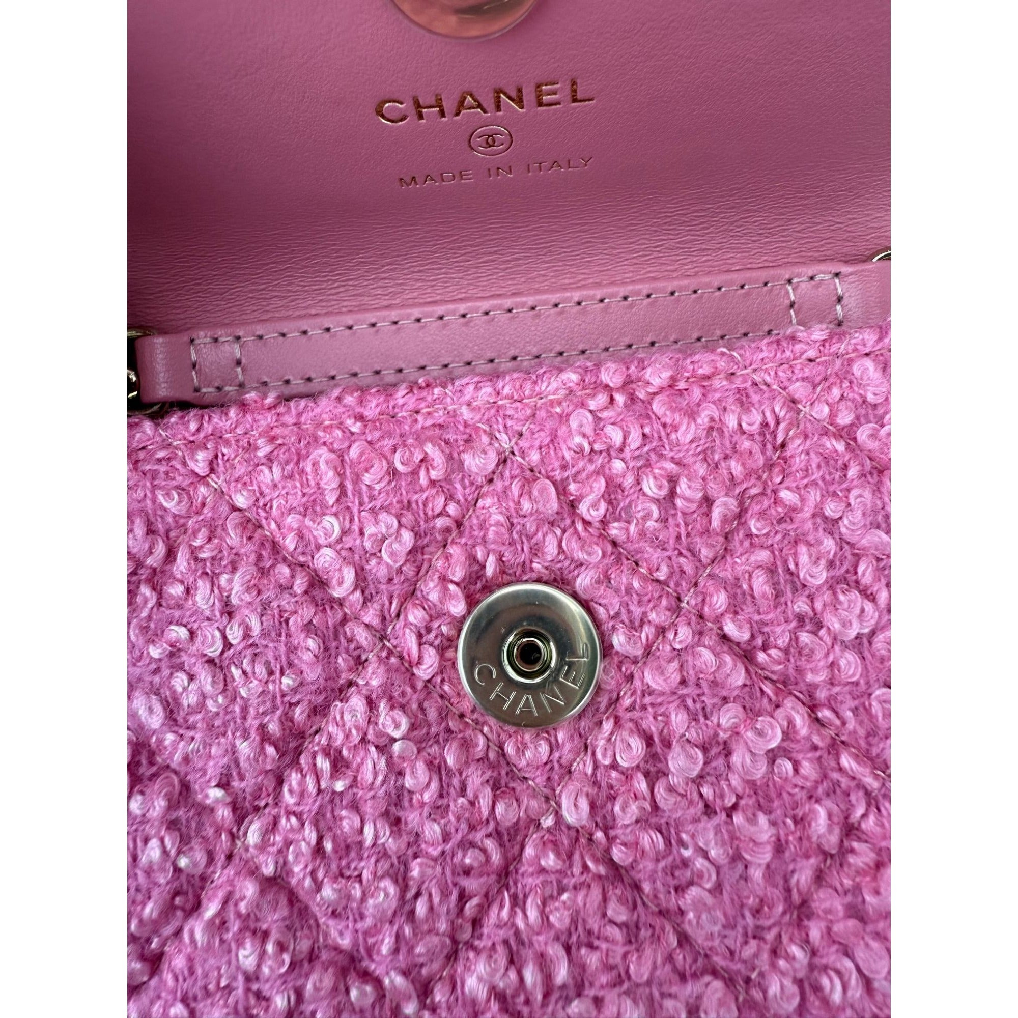 Chanel Tweed Quilted Mini Flap Pink Chain Waist Shoulder Bag - 9