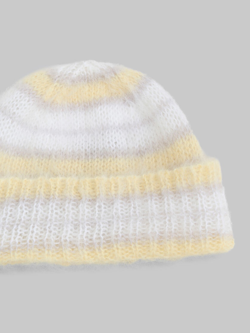 GREY BRUSHED MOHAIR BEANIE WITH STRIPES - 4