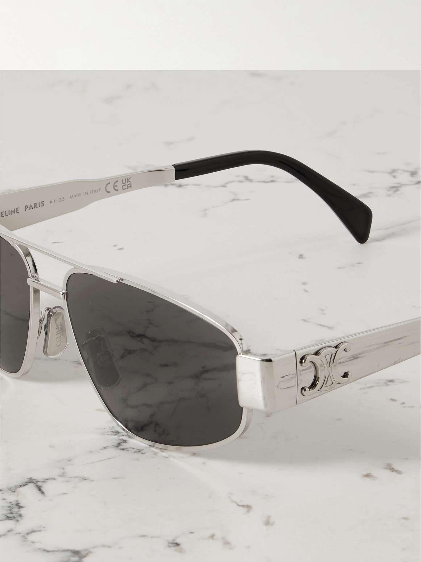 Triomphe aviator-style silver-tone and acetate sunglasses - 3