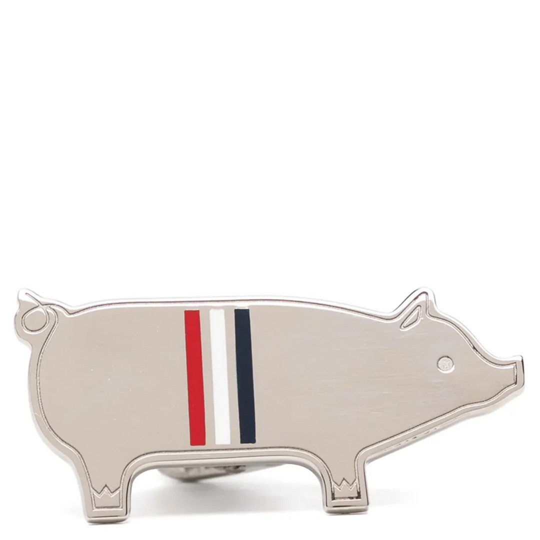 Silver Plated Enamel Pig Tie Bar - 1