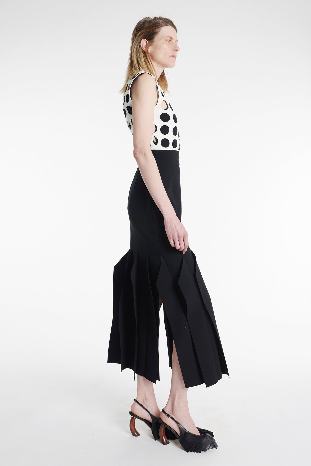 MIDI LENGTH SKIRT WITH HEM PANEL DETAIL BLACK - 2