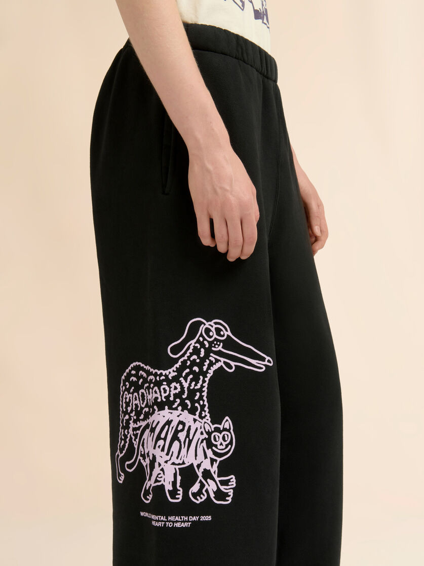 MARNI + MADHAPPY BLACK COTTON SWEATPANTS WITH ANIMAL PRINT - 5