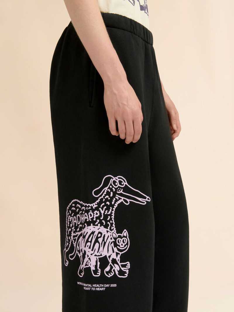 MARNI + MADHAPPY BLACK COTTON SWEATPANTS WITH ANIMAL PRINT 5