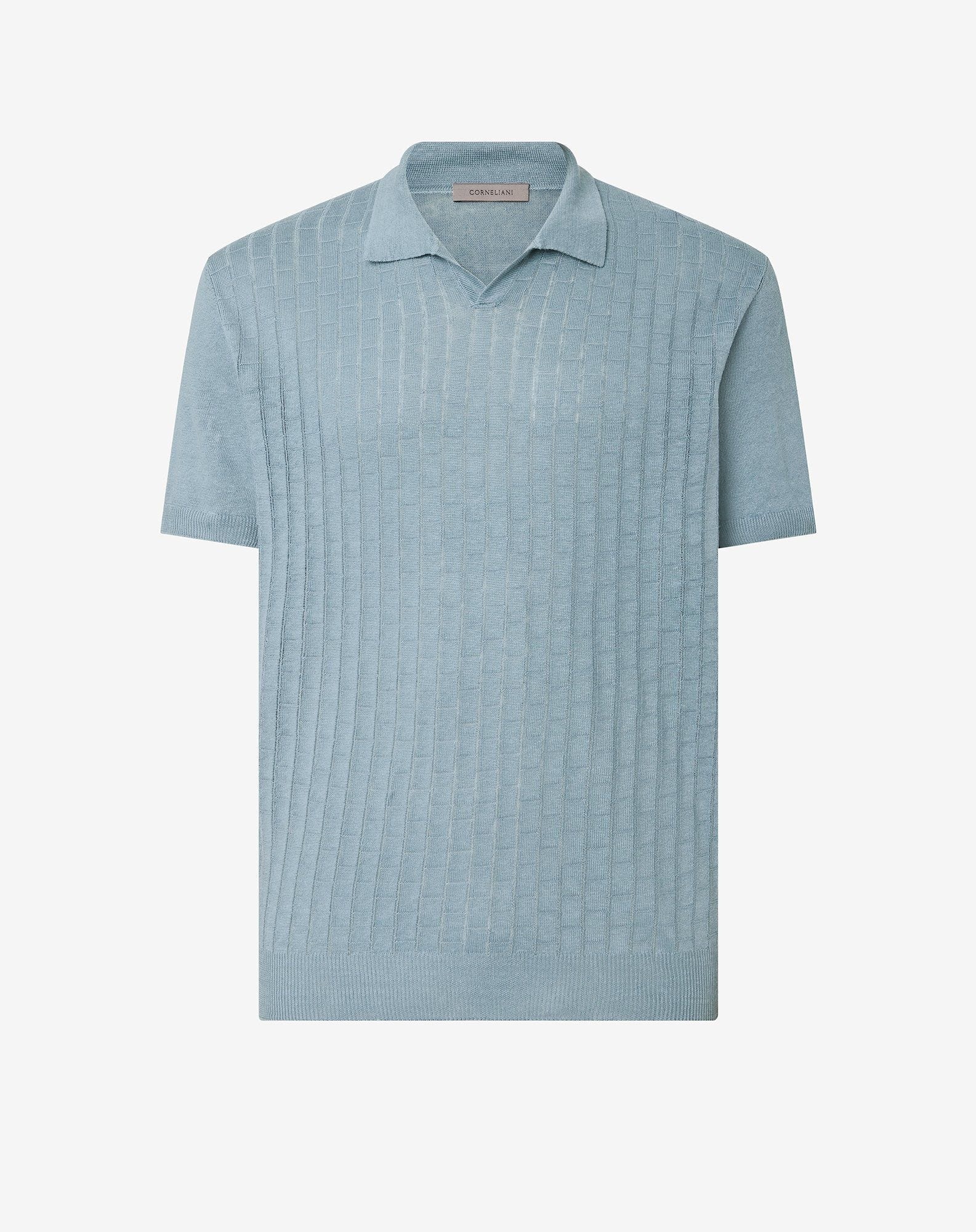 Light blue pure linen polo shirt - 1