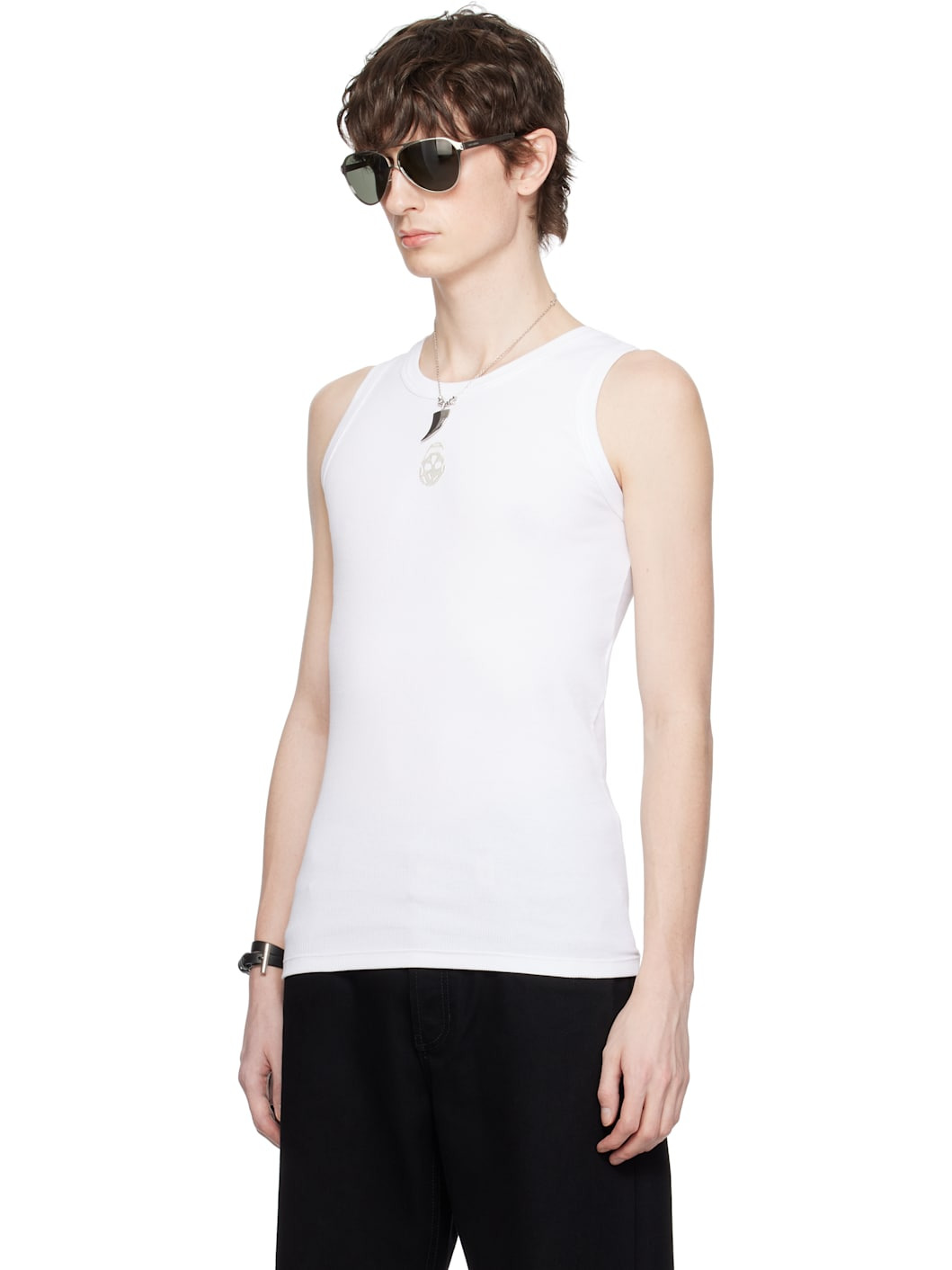 White Embroidered Skull Tank Top - 4
