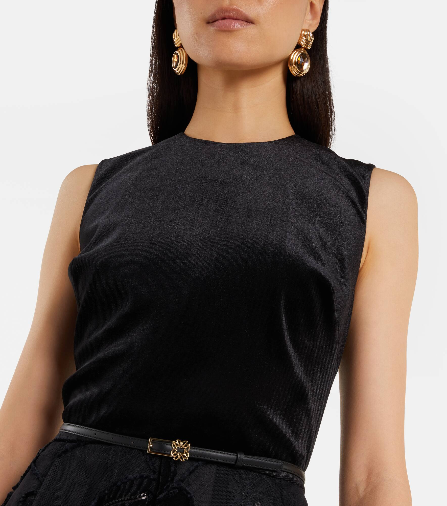 Embroidered tulle and velvet midi dress - 4