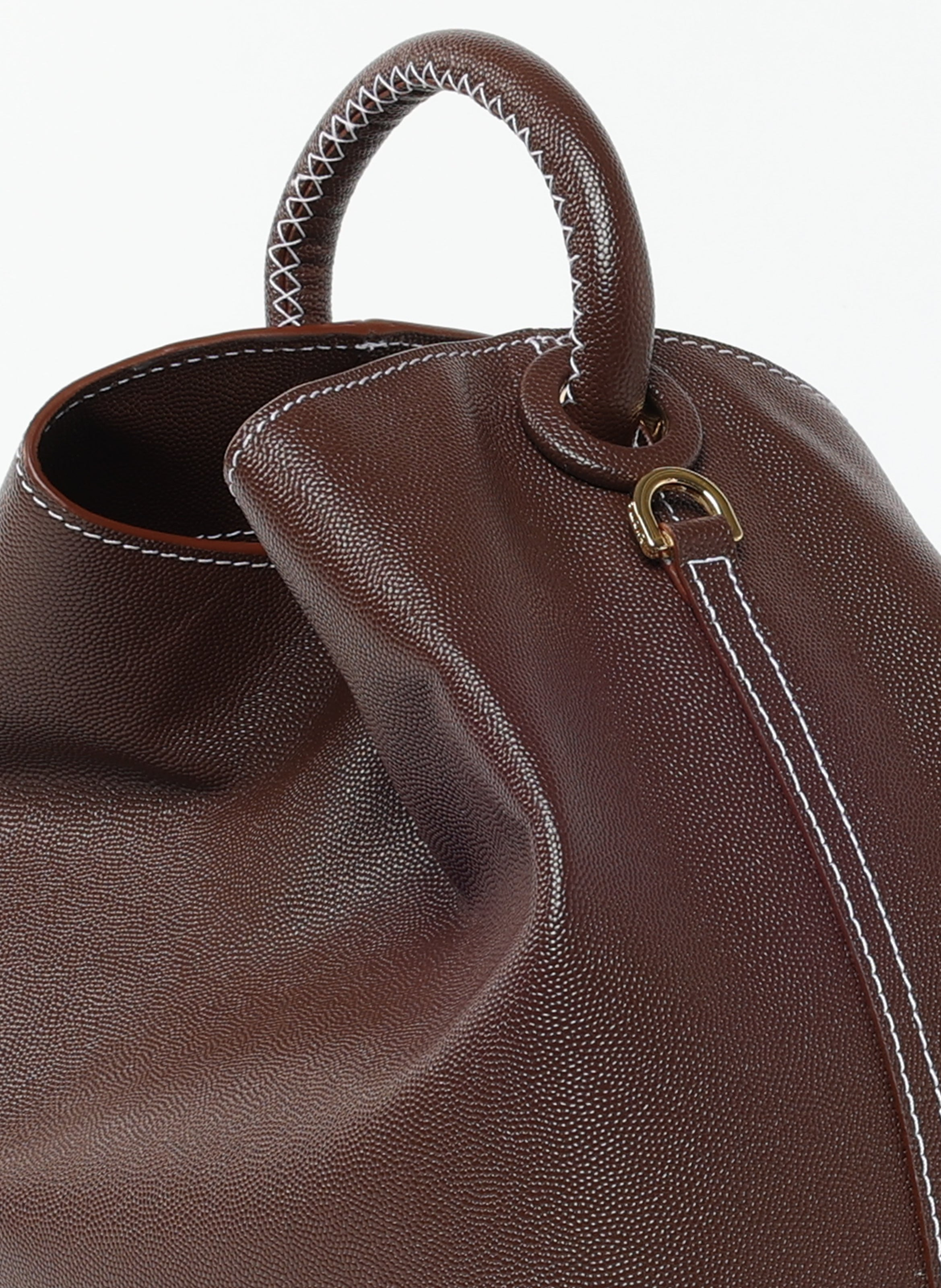 Raisin Caviar Leather Brown White Stitching - 5
