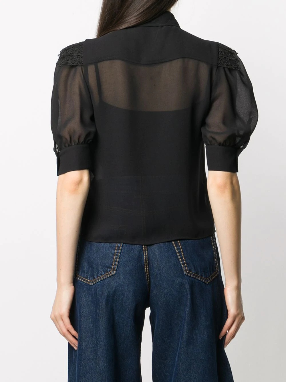 floral lace panel sheer shirt - 4