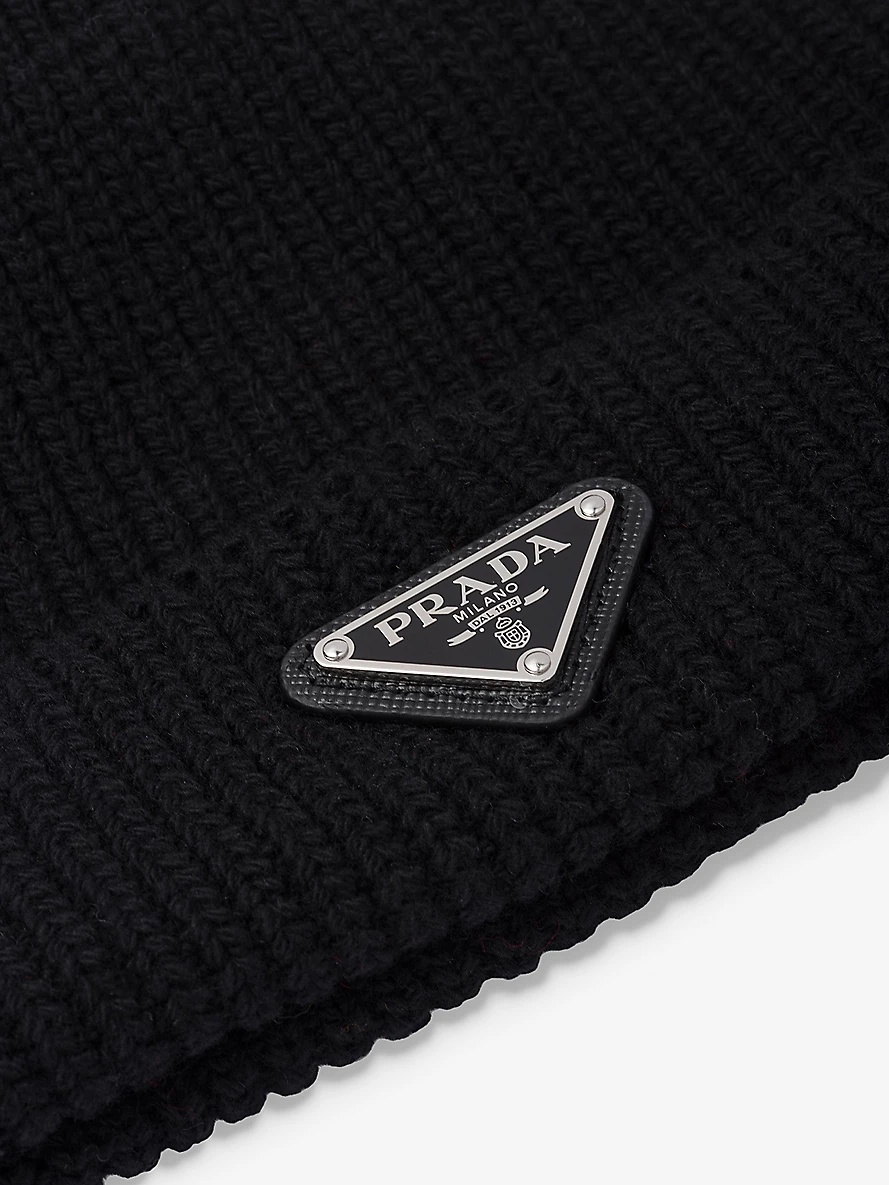 Brand-plaque cashmere and wool-blend beanie hat - 2