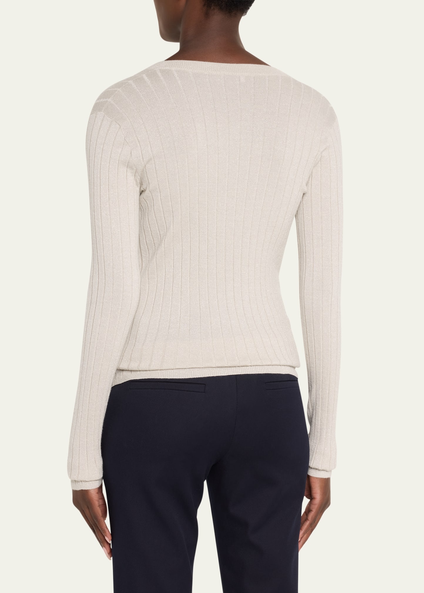 Cashmere-Blend Lurex Ribbed Knit Top - 3