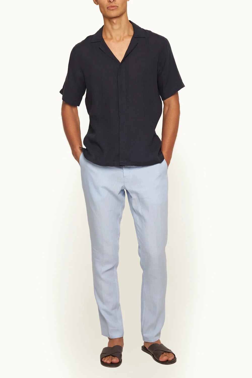Griffon Italian Linen Springwater Blue Pant - 2