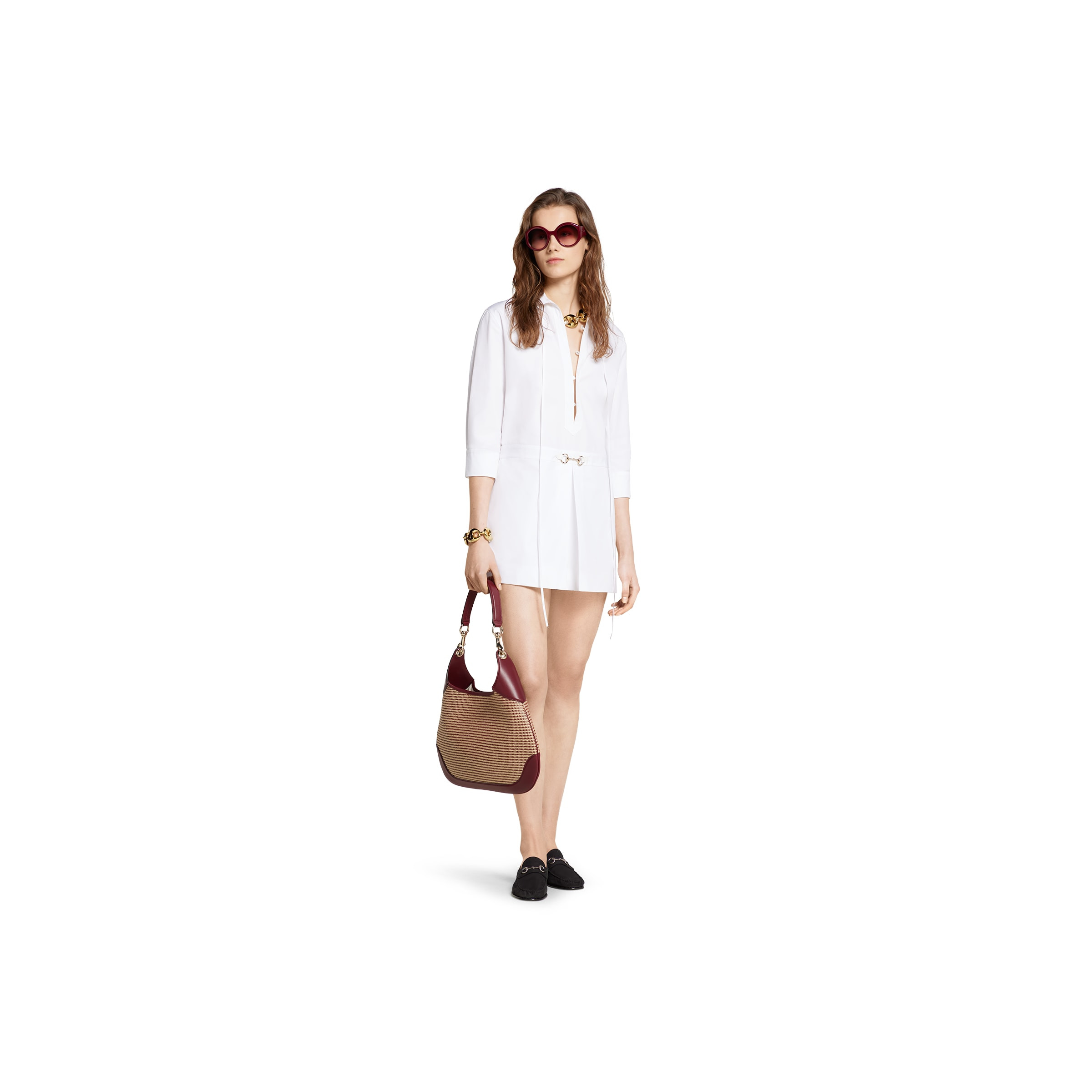Cotton poplin shirt dress with Horsebit - 2