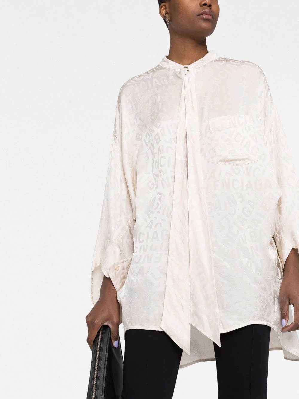 logo-jacquard twisted swing blouse - 5