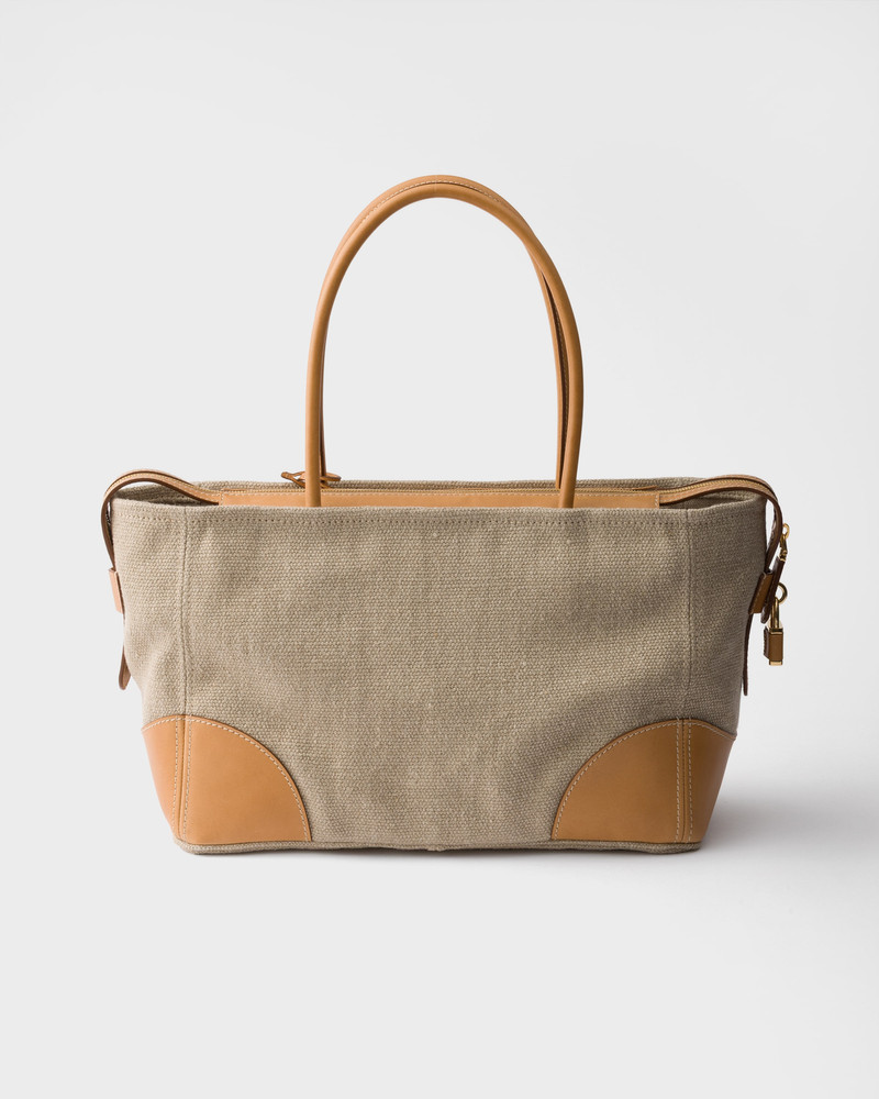 Large linen and leather tote bag 4