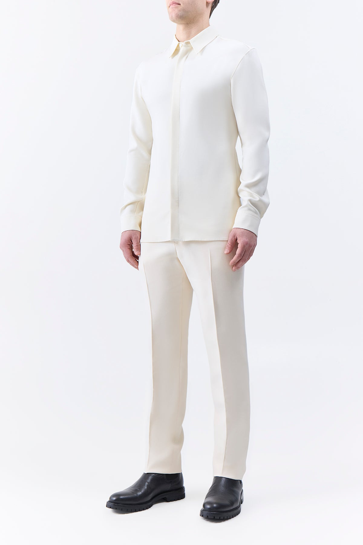 Nicolas Shirt in Ivory Wool Twill - 4
