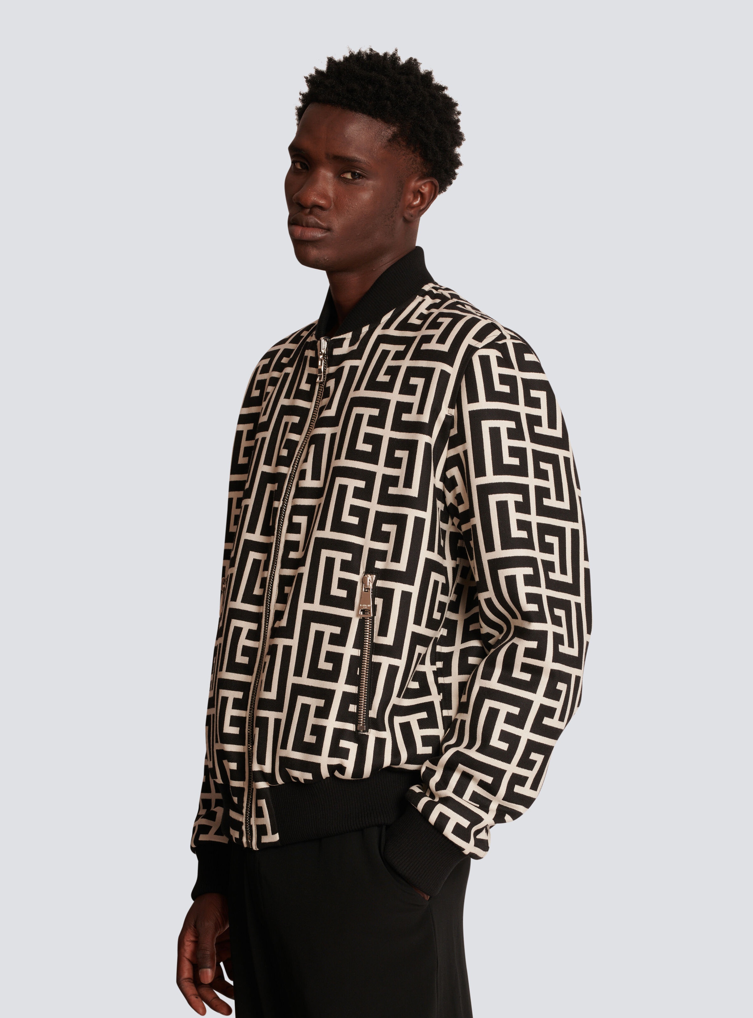 Reversible wool bomber jacket with monogram - 8