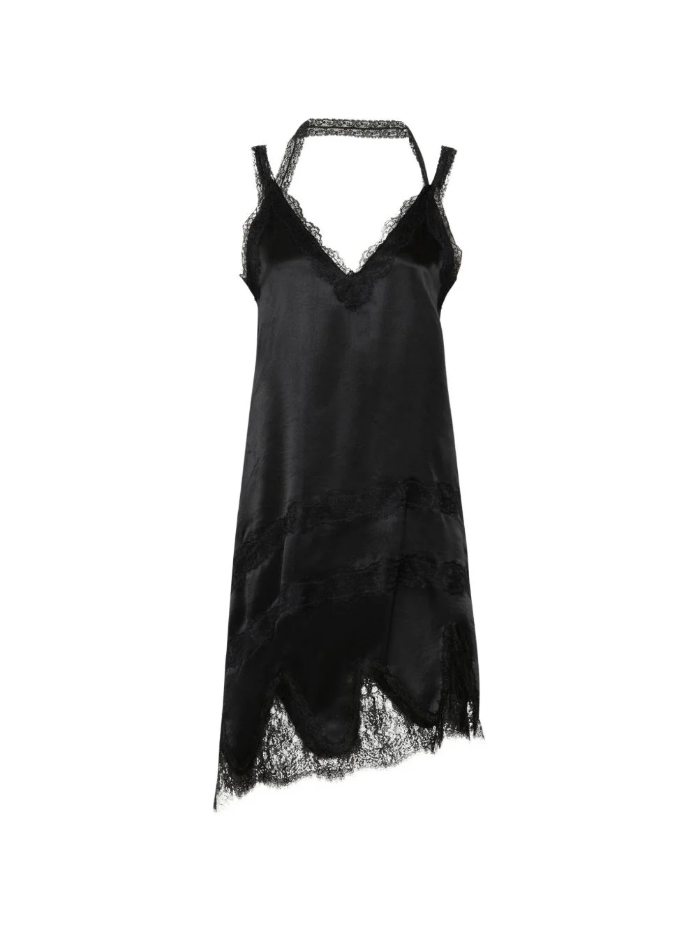 lace-trim asymmetric midi dress - 1