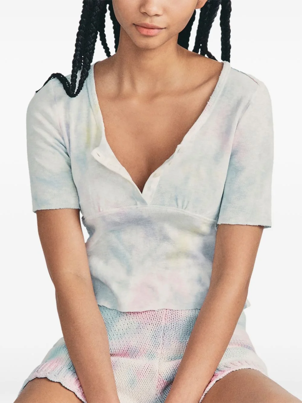 tie dye-pattern button T-shirt - 1