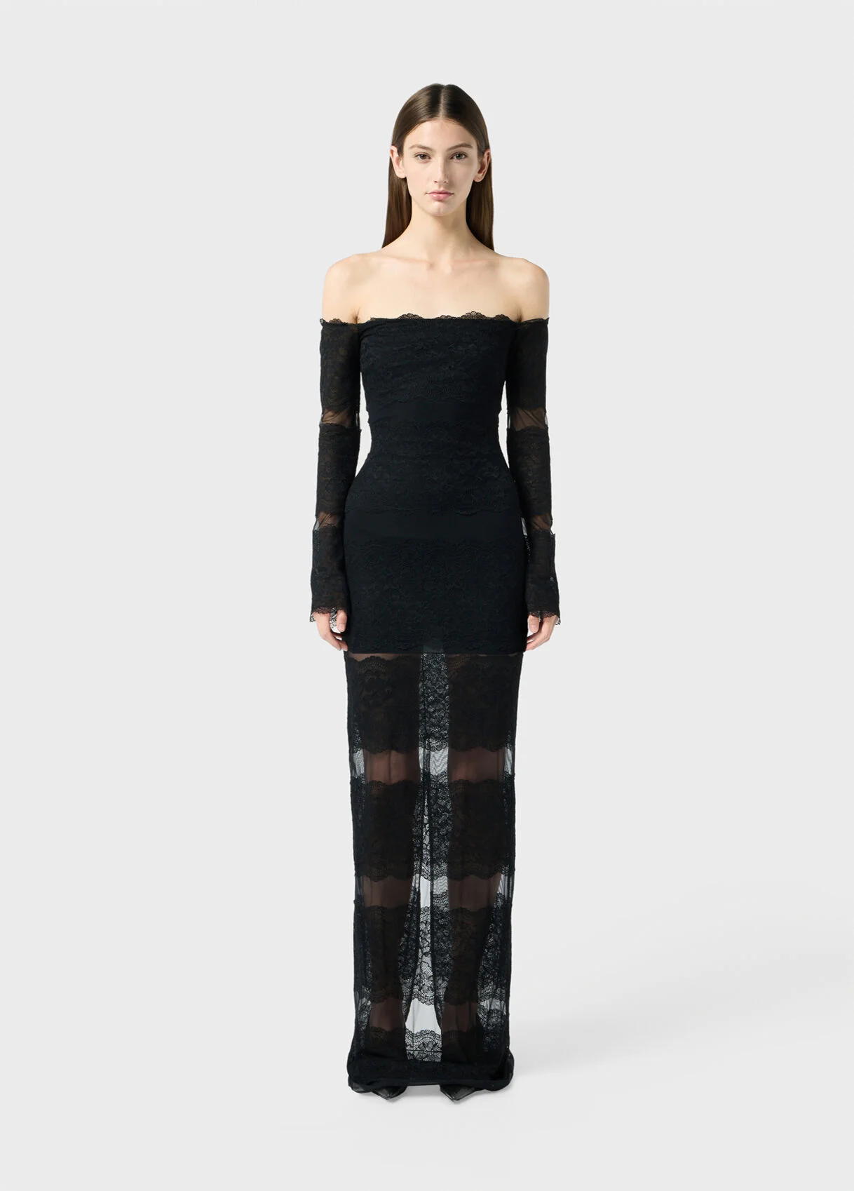 Blumarine LONG TULLE AND LACE DRESS | REVERSIBLE